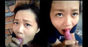 Cô bạn gái mút cu ở vườn sau nhà